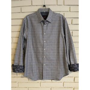 Egara Men's Non Iron Slim‎ Fit Button Down Black, White, Blue Plaid Shirt Large